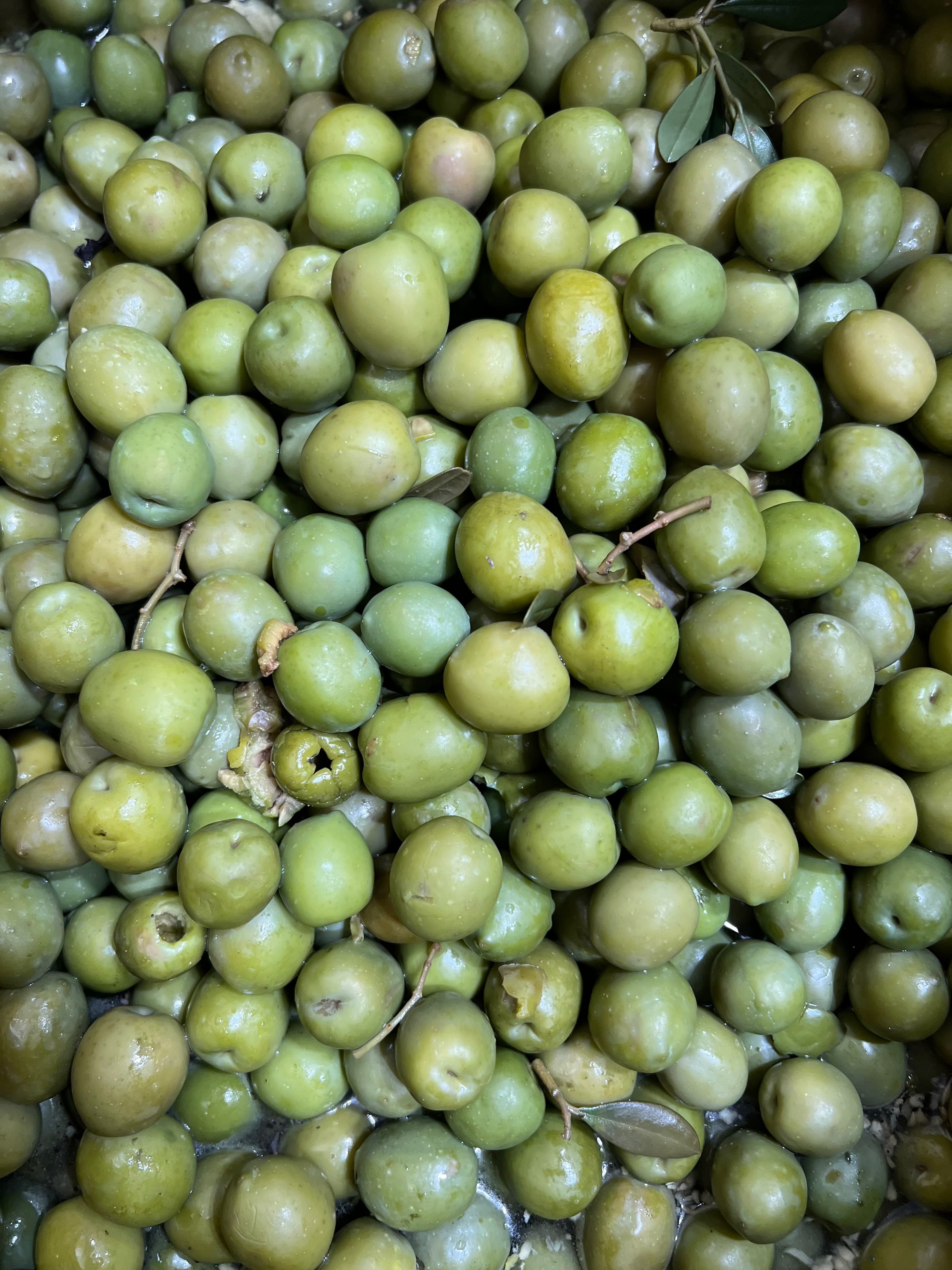 Green Sicilian olives used for the extra virgin olive oil tradition at Anthonys