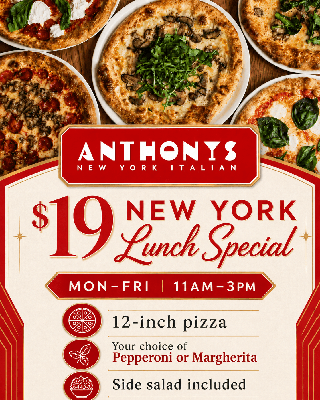 Anthonys New York Italian $19 New York Lunch Special poster